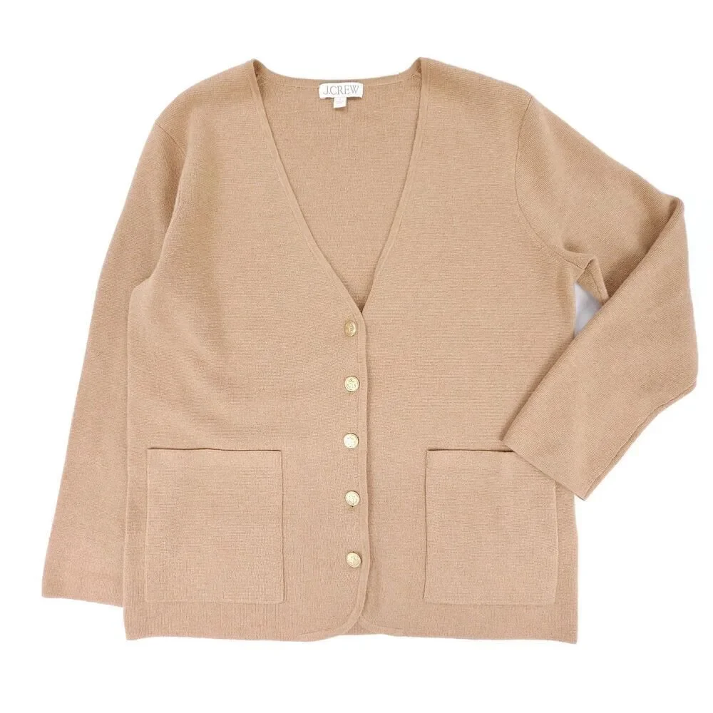 J CREW Wool Giselle V-Neck Sweater-Blazer Old Money Cardigan Camel Quiet Luxury